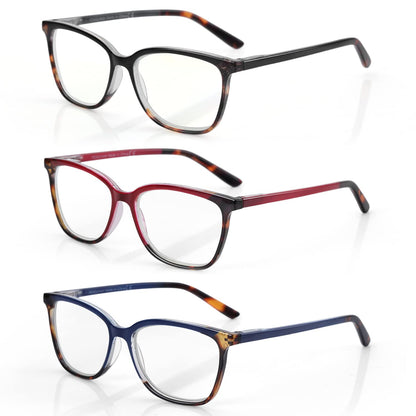 BLUEMOKY Blue Light Reading Glasses for Women 3 Pack Fashion Cat Eye Computer Glasses Bluelight Blocking Reader 1.50