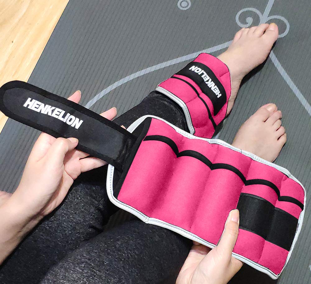 Henkelion Adjustable Wrist/Ankle Weights 1 Pair 6 Lbs For Women Men Kids, Strength Training Set For Gym, Fitness Workout, Running, Lifting Exercise Leg - each 3 Lbs Pink