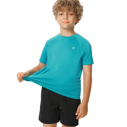 HODOSPORTS Boys UPF 50+ Rash Guard Swim Shirts Short Sleeve Quick Dry UV Protection Sun Shirt Aqua