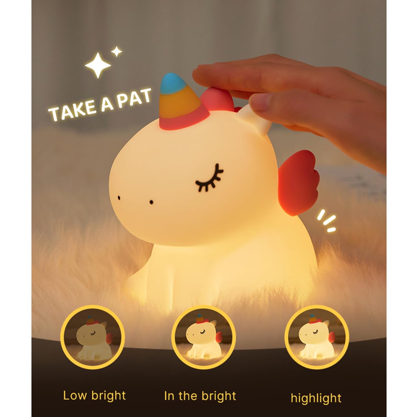 AGEK Unicorn Night Light for Kids, Cute Silicone Nursery Night Light Dimmable LED Squishy Unicorn Lamp Rechargeable Bedside Touch Lamp for Girls Women Breastfeeding Gifts Bedroom Decor