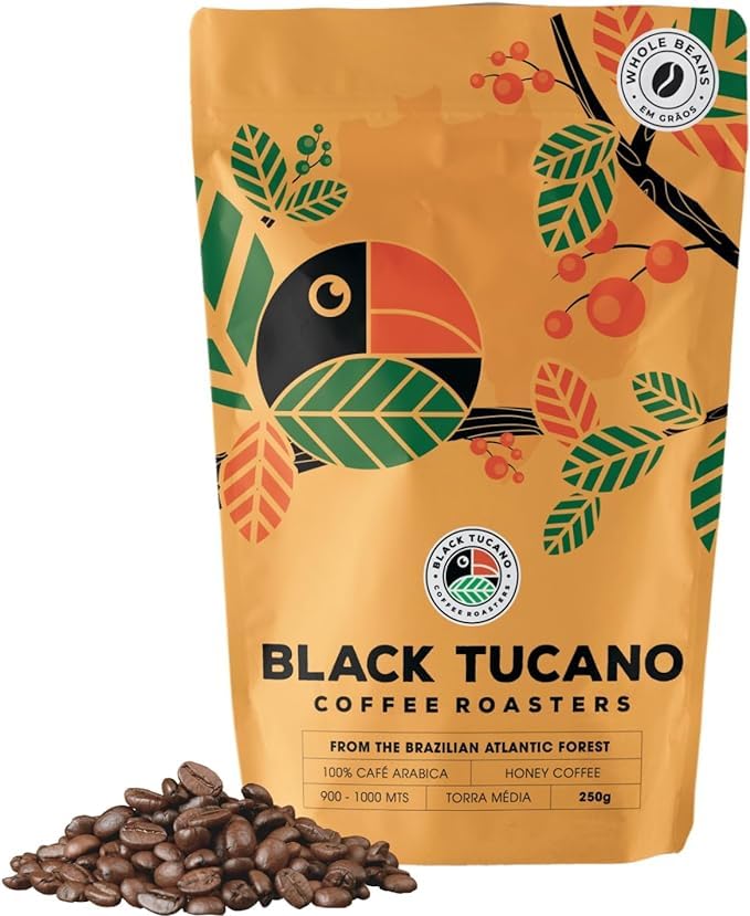 Black Tucano Specialty Brazilian Whole Beans - Medium Roast Honey Coffee - 8.8 Ounces (250 Gr)