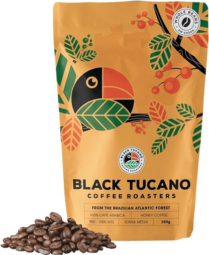 Black Tucano Specialty Brazilian Whole Beans - Medium Roast Honey Coffee - 8.8 Ounces (250 Gr)