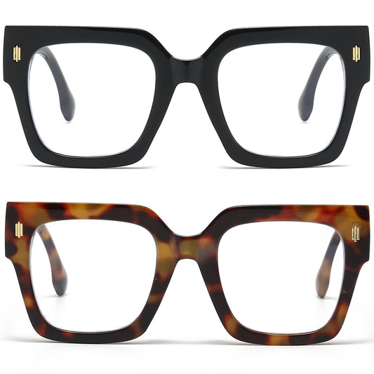 Breaksun Fashion Oversized Blue Light Blocking Glasses for Women Men Trendy Big Square Frame Computer Eyeglasses (Black+Tortoise)