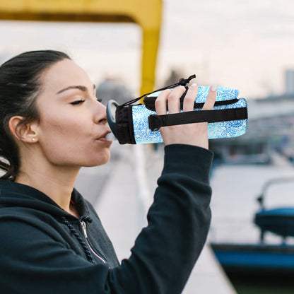 AUPET Water Bottle Sling Bag Sleeve Holder Carrier 25/32/40/64 oz,Insulated Crossbody Water Bottle Case Cover with Strap and Pockets for Men/Women Walking Hiking Camping (25oz, blue feather)