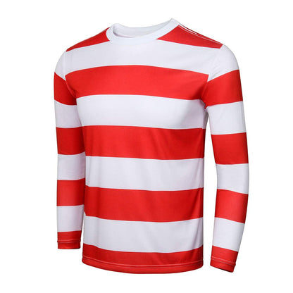 Adult Men Halloween Red and White Striped Long Sleeve Tee Shirt Glasses Hat Outfit Suit Set Funny Cosplay Sweatshirt Costume (XX-Large)