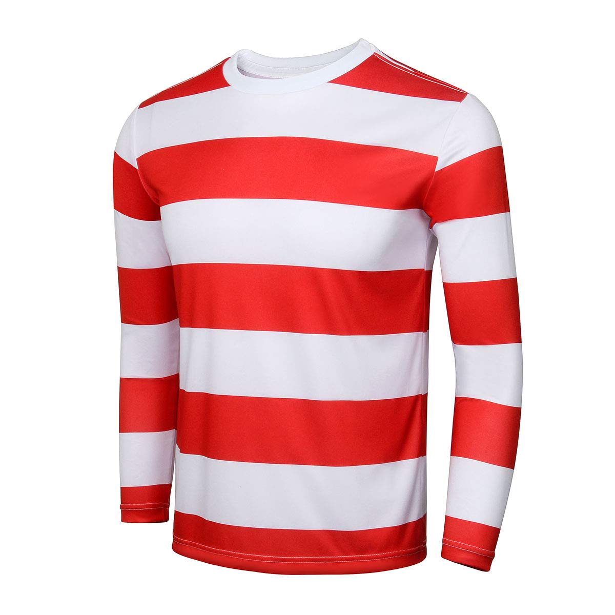 Adult Men Red and White Striped Tee Shirt Glasses Hat Outfit Suit Set Halloween Cosplay Costume Party Props (3X-Large, Adult Men)