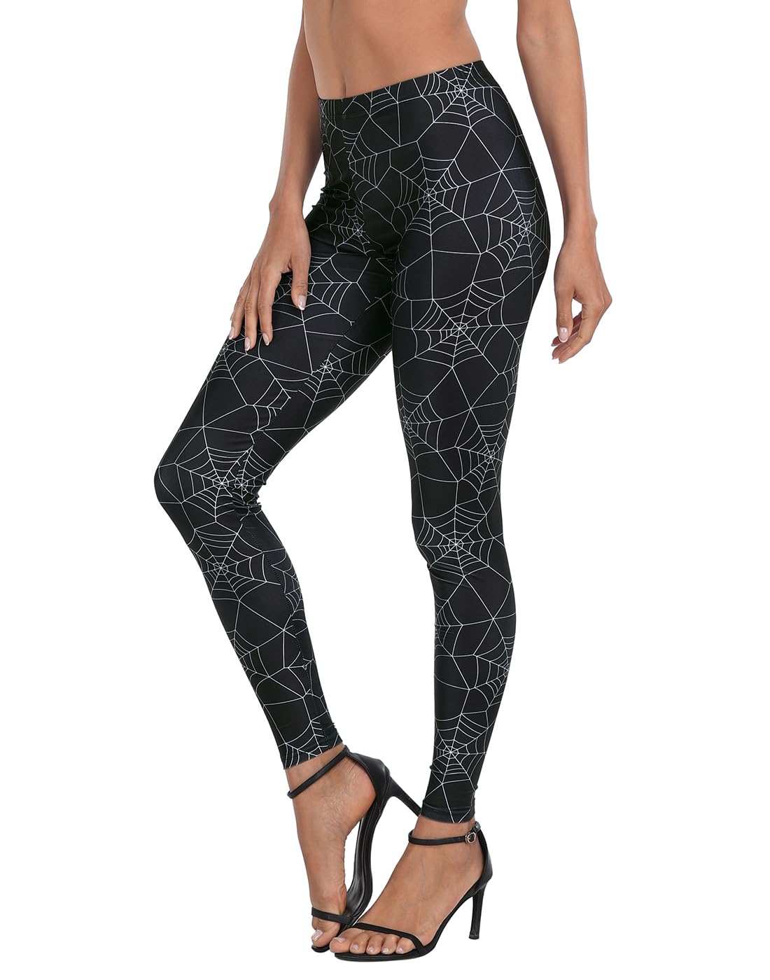 HDE Trendy Design Workout Leggings - Fun Fashion Graphic Printed Cute Patterns Spiderweb - M