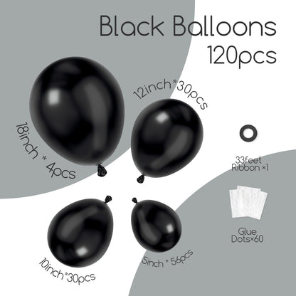 Awenztech 120pcs Black Balloon Arch Kit, 18 12 10 5 inch Black Latex Balloons Different Sizes Balloon Garland for Graduation Halloween Birthday Party Decorations