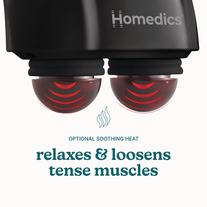 Homedics Handheld Back Massager, Dual Heated Nodes, Neck, and Body Percussion Massager with Interchangeable Nodes to Release Back, Neck, Shoulder Leg and Foot Tension
