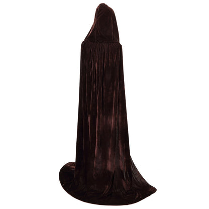 BIGXIAN Long Hooded Cloak Velvet Cape Witch Costume Halloween Costumes for Women Men (Brown, X-Large)