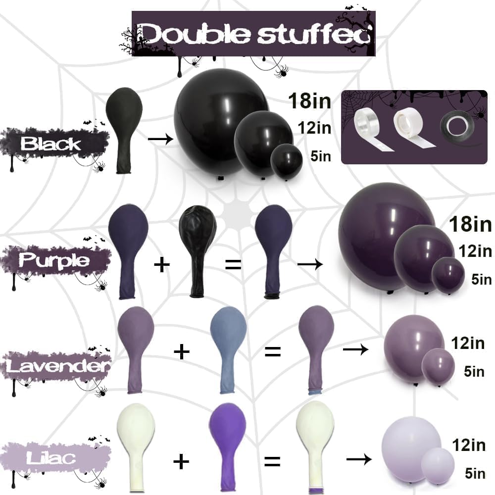 Black Purple Balloon Arch Kit Double Stuffed Dark Purple Black Balloon Garland for Halloween Ghost Witch Birthday Baby Shower Anniversary Party Decorations