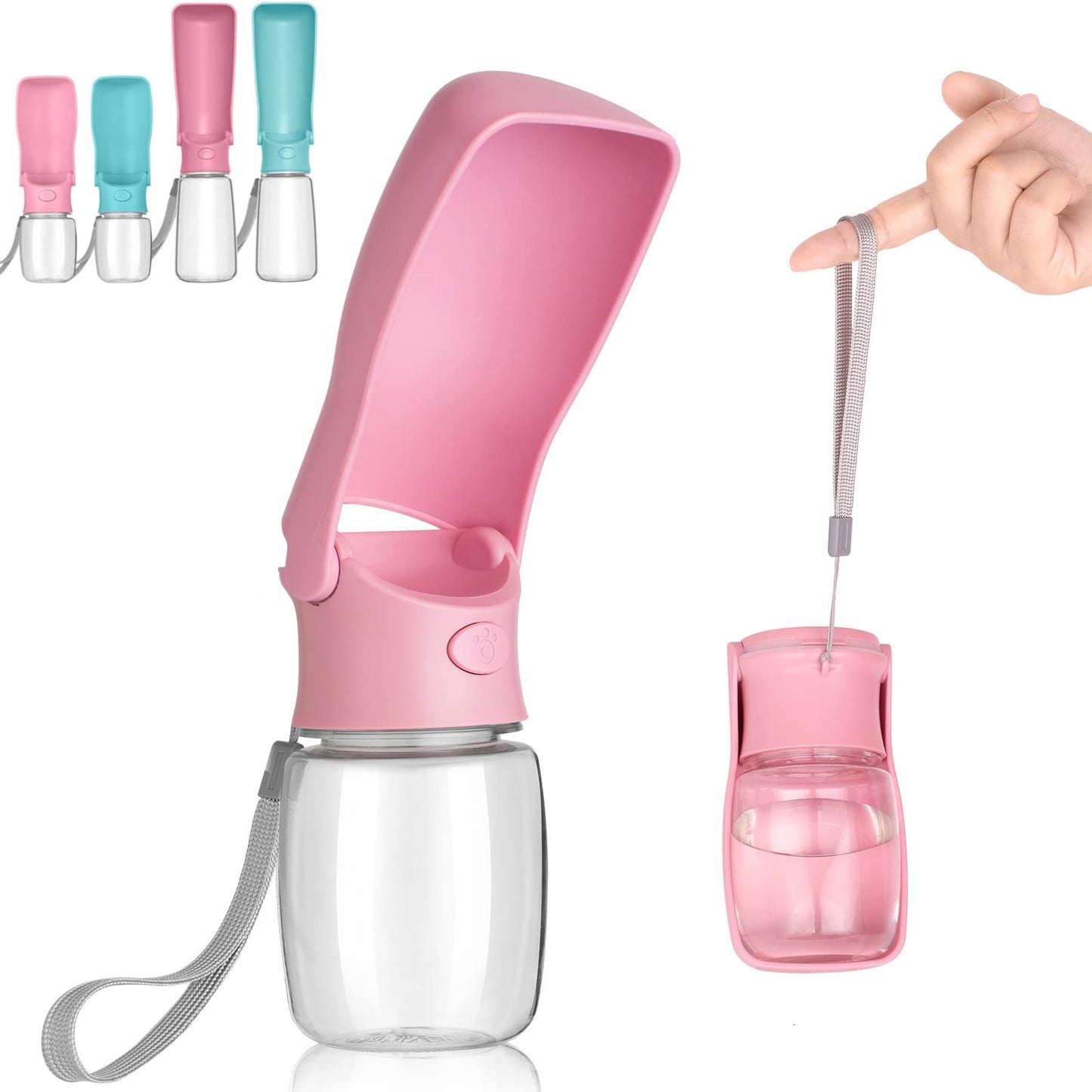 AIKIDS Foldable Dog Water Bottle - Portable Dispenser | Leak Proof & Food Grade Plastic Travel | Pet Water Bottle for Dog Cat Outdoor Walking Hiking Travel(Pink, 12oz)