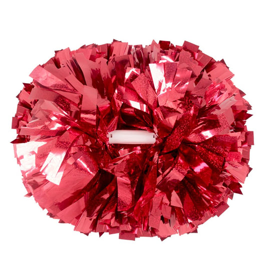 Hooshing 2PCS Red Pom Poms Cheer Professional Holographic Spot Cheerleader Pom Poms with Baton Handle for Team Spirit Sports Dance Cheering