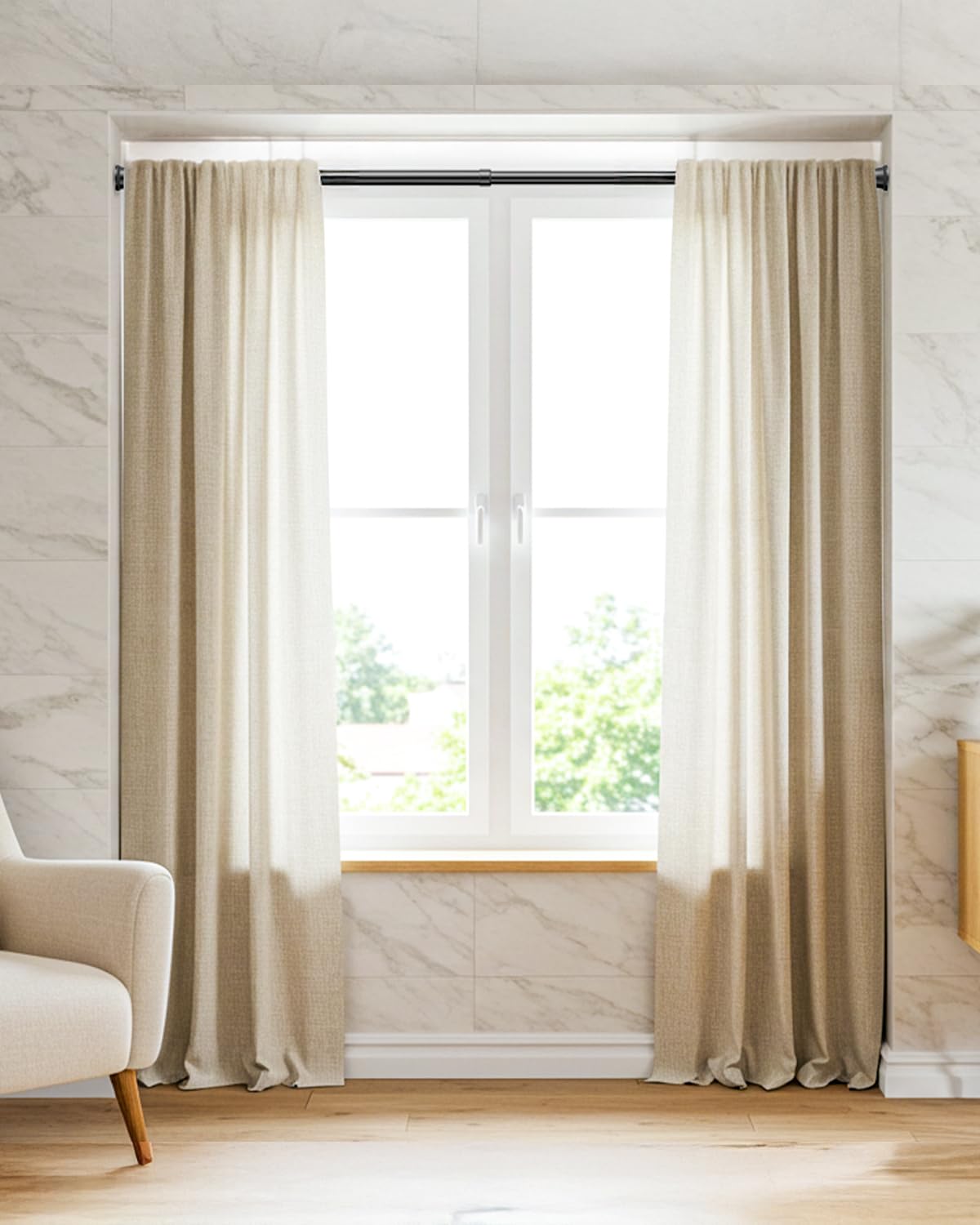 2Pack Tension Rod 24-48Inch Black Curtain Rods for Windows Spring Adjustable Curtain Rods no Drilling Tension Curtain Rods for Window,Doorway,Closets