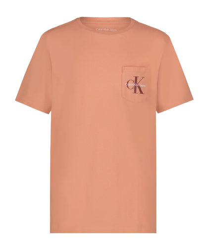 Calvin Klein Boys' Short Sleeve Pocket Logo Crew Neck T-Shirt, Soft, Comfortable, Relaxed Fit, Clay, 8