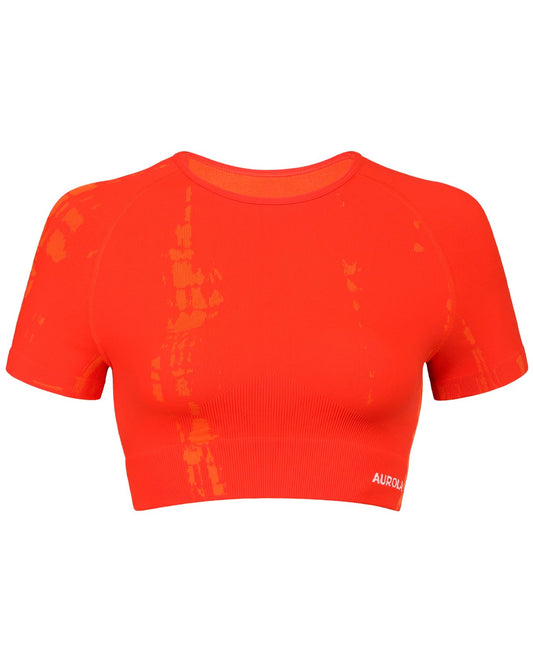 AUROLA Serpent Snake Workout Tops for Women Short Sleeve Crop Tops Seamless Workout Shirts Athletic Gym Yoga Tee Halloween Orange, M