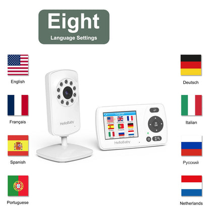 HelloBaby Monitor with Camera and Audio, 1000ft Long Range Video Monitor-No WiFi, Night Vision, VOX Mode-Power Saving, 2.4'' Portable Travel Screen, Safety Camera, for Baby/Pet, Plug & Play