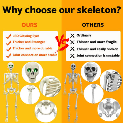 CAMIRUS 5.4FT Full Size Halloween Skeleton, Life Size Posable Skeleton with Glowing Eyes Scary Sound, Plastic Skeleton with Movable Joints for Halloween Decoration