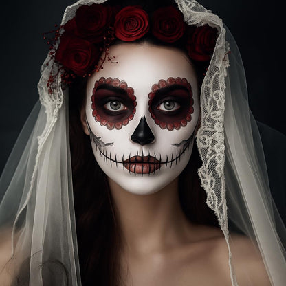 BOBISUKA Black & White Face Body Paint + Setting Powder + 3PCS Artist Brushes Face Painting Kit for Adult Large Capacity Professional Oil Based Cream Paints Palette For Halloween Clown Skeleton Vampir