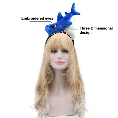 HODRME Plush Blue Shark Headband-Halloween Christmas Festival Theme Party Animal Cosplay Costume Headbands