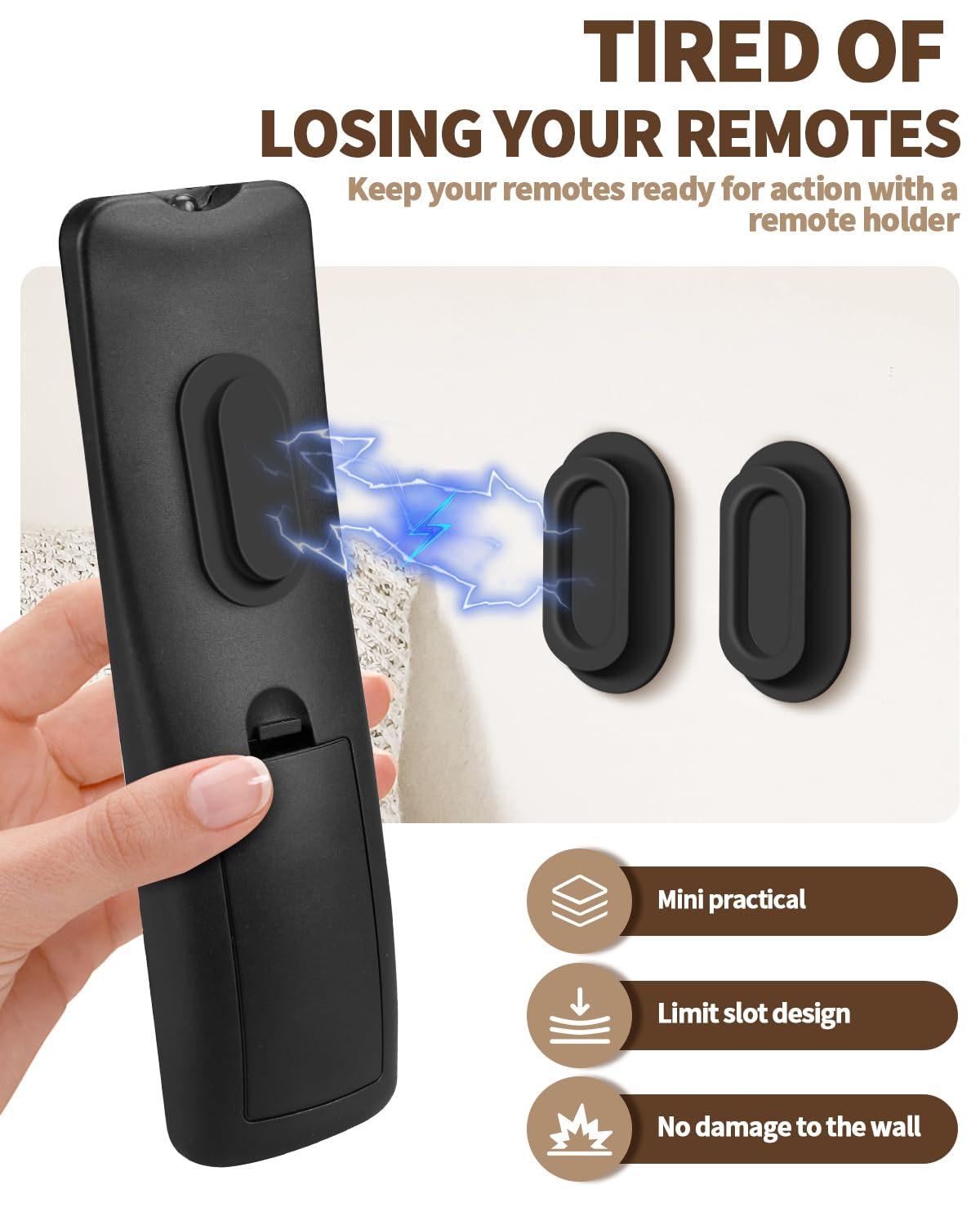 AMAZYC-US 6 Pack Magnetic Remote Control Holder – Upgraded Silicone Magnetic Wall Mount for TV, Fan & Air Conditioner Remotes – Self-Adhesive, No-Drill Remote Control Holder Wall Mount