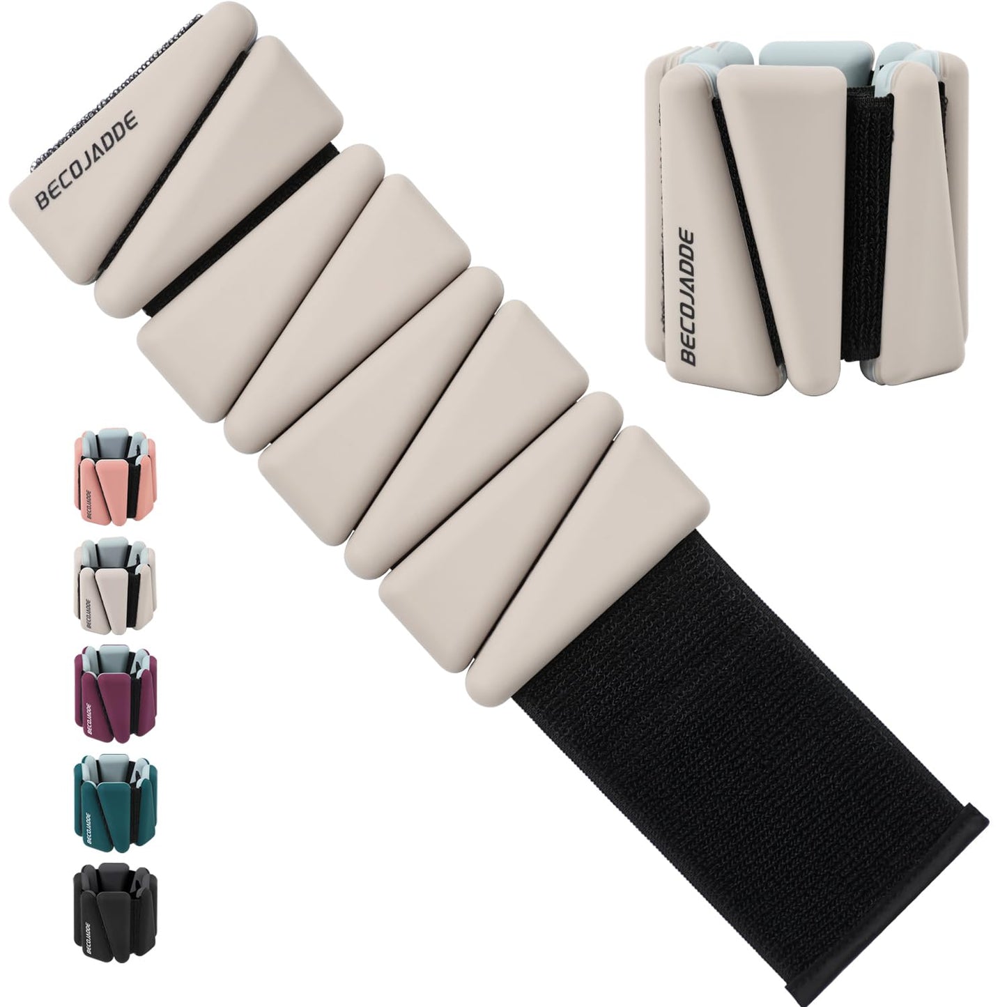 BECOJADDE Ankle Weights for Women Set of 2 (2 lb Each) Adjustable Wrist Weights Training Intensity for Strength Training Walking Running Yoga Pilates Jogging for Women Men, Pewter Beige