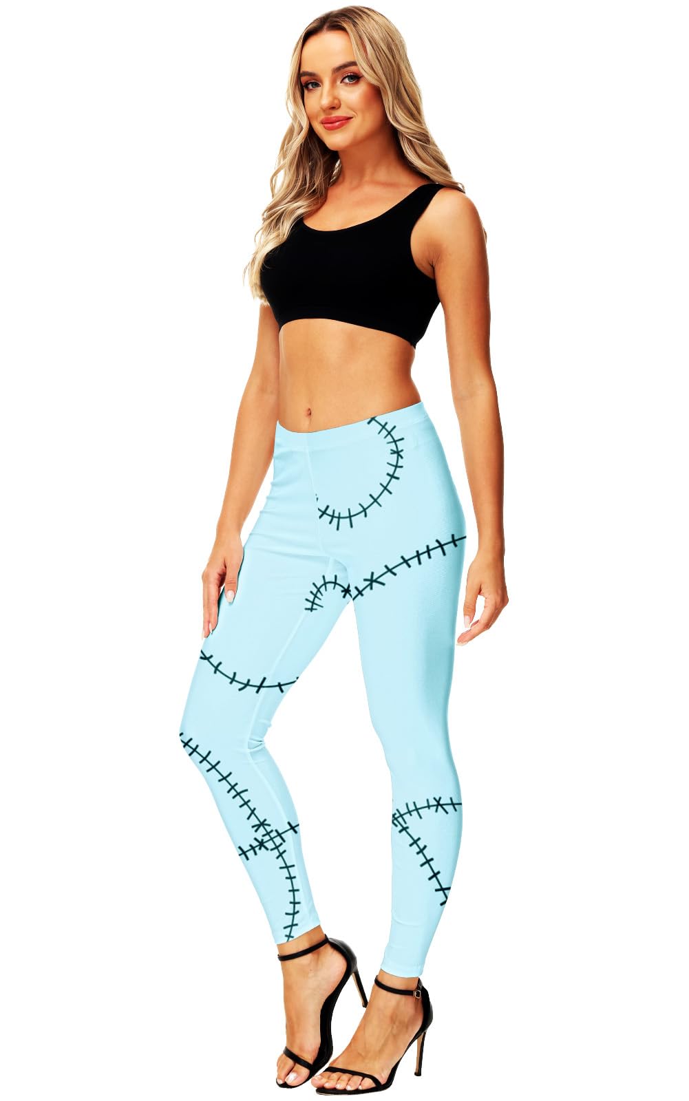 AOBUTE Halloween Costume Leggings Womens Sally Scary Stitched Printed Funny High Waist Party Tights XL