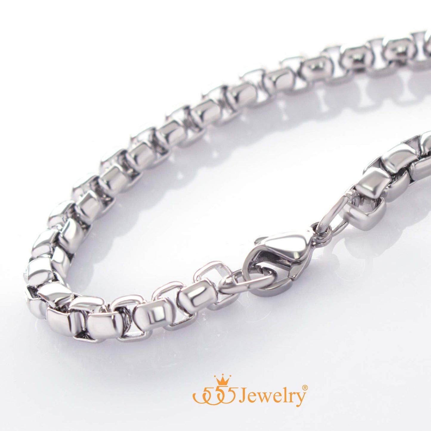 555Jewelry 5mm Stainless Steel Box Chain Bracelet for Men & Women, Stainless Steel Bracelet for Men, Bracelet Chain For Men, Sliver, 8.25 Inch