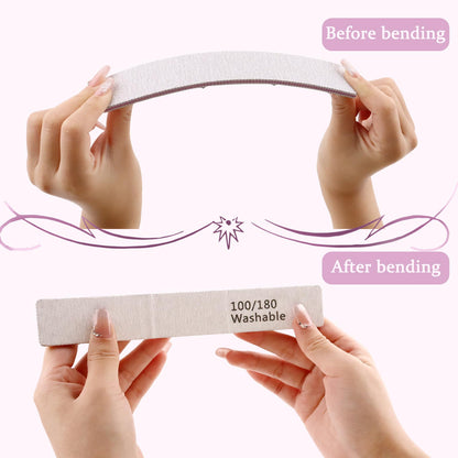 HeeYaa Nail File 12 PCS Professional Reusable 100/180 Grit Double Sides Washable Nail File Manicure Tools for Poly Nail Extension Gel and Acrylic Nails Tools Suit for Home Salon