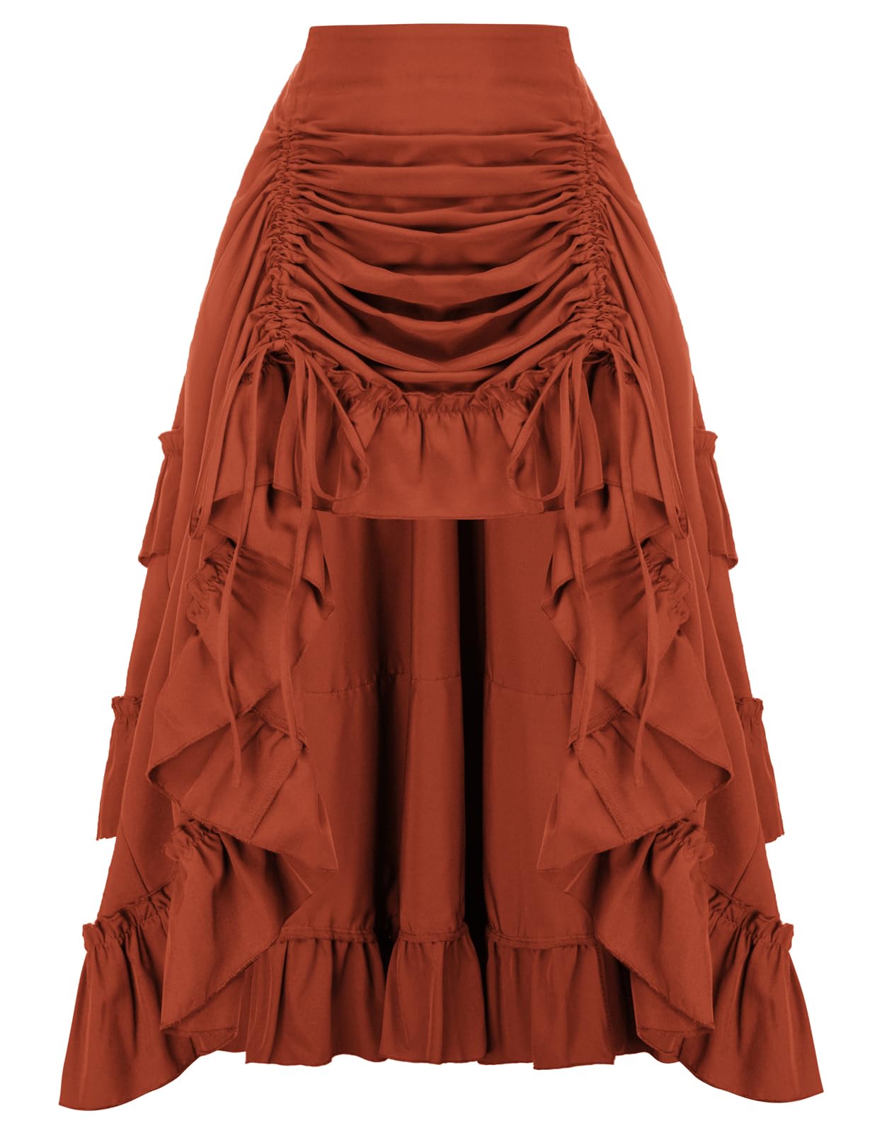 Women Victorian Steampunk Skirts High Low Skirt Renaissance Style Halloween Skirt Orange L