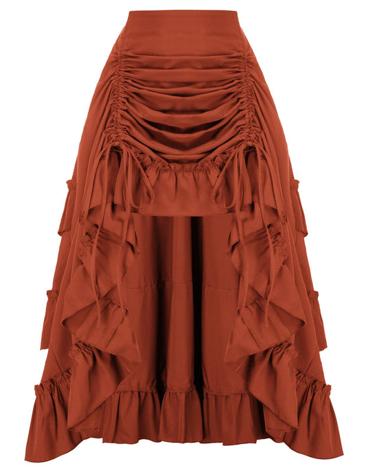 Women Victorian Steampunk Skirts High Low Skirt Renaissance Style Halloween Skirt Orange L
