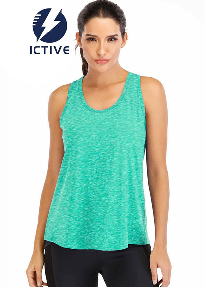 ICTIVE Workout Tops for Women Loose Fit Racerback Mesh Backless Muscle Tank Athletic Exercise Gym Shirts Light Green M