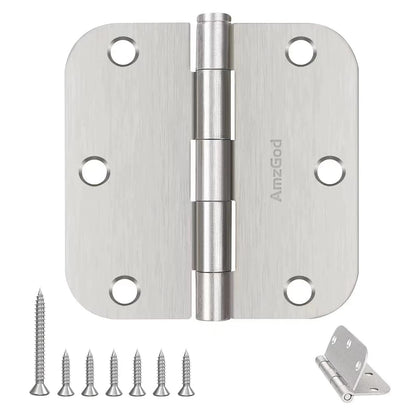 AmzGod Door Hinges Brushed Nickel - 3 Pack Satin Nickel 3.5 Inch Rounded Interior Door Hinges with 5/8" Radius - Flat Iron Residential Standard 3 1/2 Inches Silver Door Hardware
