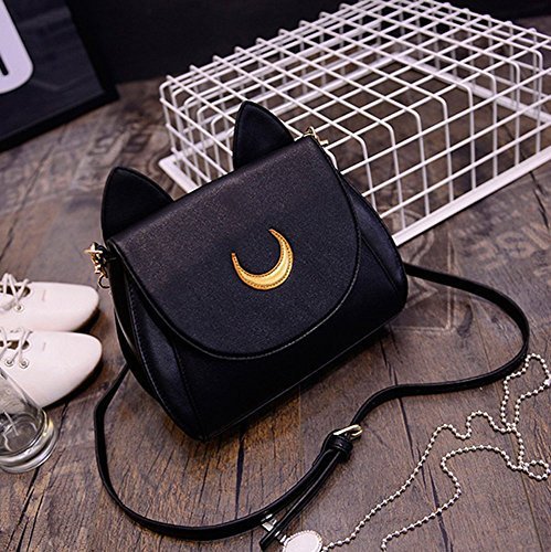 Women's Moon Purses Crossbody Bags Pu Leather Gothic Purse Cat Handbags Girls Black Shoulder Bags