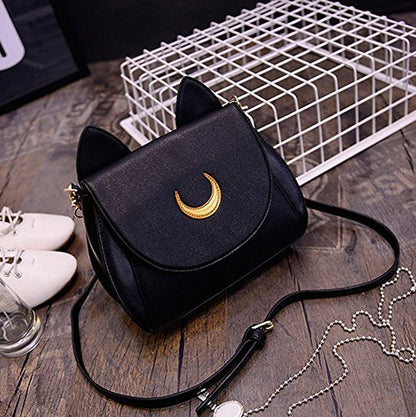 Women's Moon Purses Crossbody Bags Pu Leather Gothic Purse Cat Handbags Girls Black Shoulder Bags