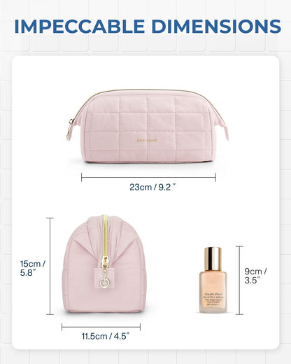 BAGSMART Makeup Bag Travel Toiletry Bag, Puffy Padded Make Up Bags for Women Makeup Organizer Case, Wide-open Pouch Purse Travel Essentials Toiletries Accessories Brushes, Pink