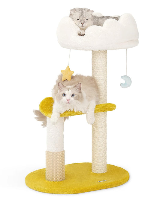 Happi N Pets Cloud Cat Tree, 31.5in Multi-Level Indoor Cat Tower with Scratching Posts, Viewing Perch, Removable & Washable Cushions, Cat Activity Tree with Dangling Toy