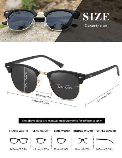 AEVOGUE Polarized Sunglasses For Women And Men Semi Rimless Frame Retro Sun Glasses AE0369 (Matte Black)