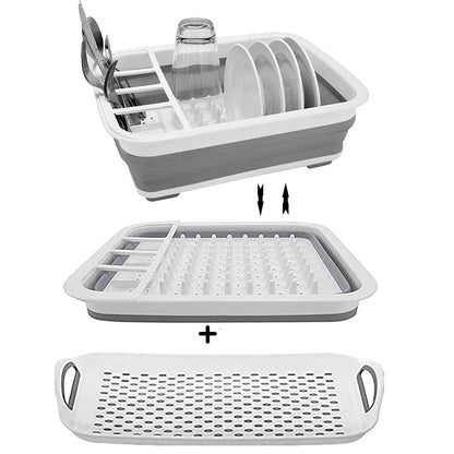 camper must haves dish drying rack Collapsible Dish Drying Rack Portable Dinnerware Drainer Organizer for Kitchen RV Campers Travel Trailers Space Saving Kitchen Storage Rack Tray (with Drainboard)