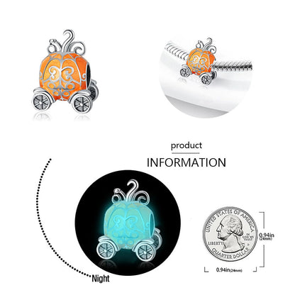 BEVALY Halloween Glow-in-the-dark Pumpkin Car Charm Fit for Pandora Bracelets and Necklaces, 925 Sterling Silver Bead Jewelry Gift for Women