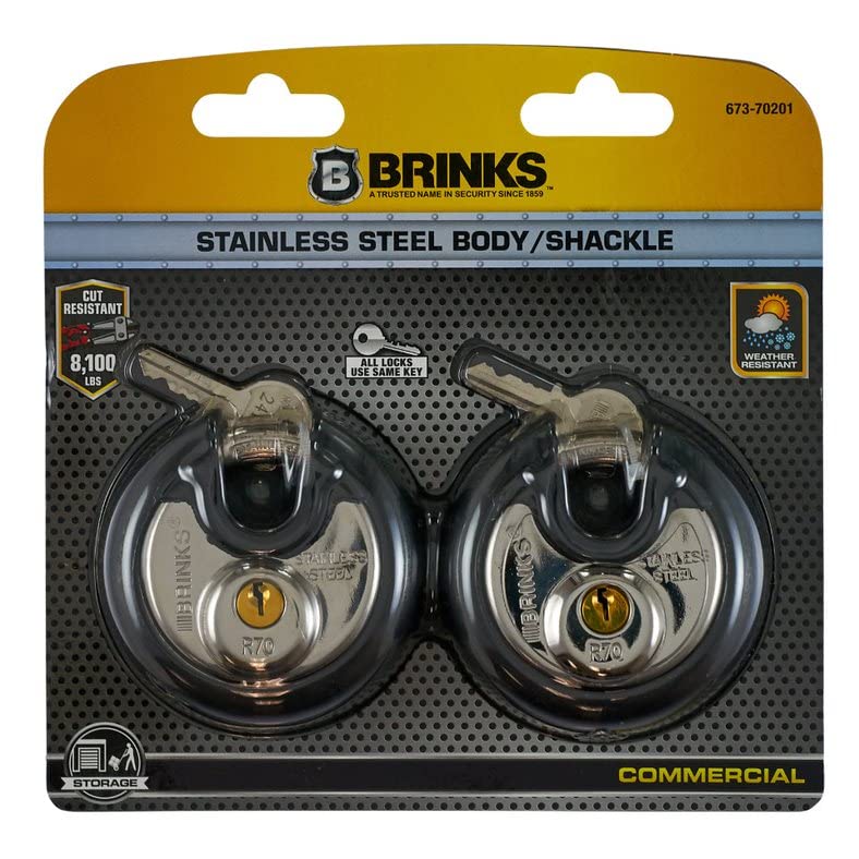 Brinks 673-70201 70mm Commercial Discus Lock with Stainless Steel Shackle, 2-Pack