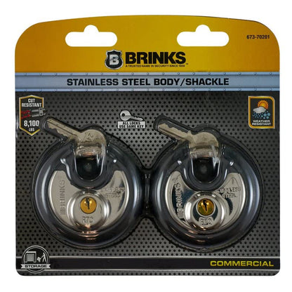Brinks 673-70201 70mm Commercial Discus Lock with Stainless Steel Shackle, 2-Pack