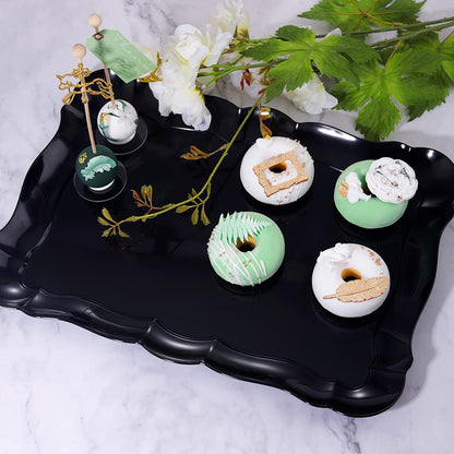 BBG 6 Pack Black Plastic Serving Trays, 15" x 10" Halloween Party Platters and Trays, Rectangle Black Plastic Serving Trays, Dishwasher Safe Reusable Platters Set, Halloween Plastic Trays for Party