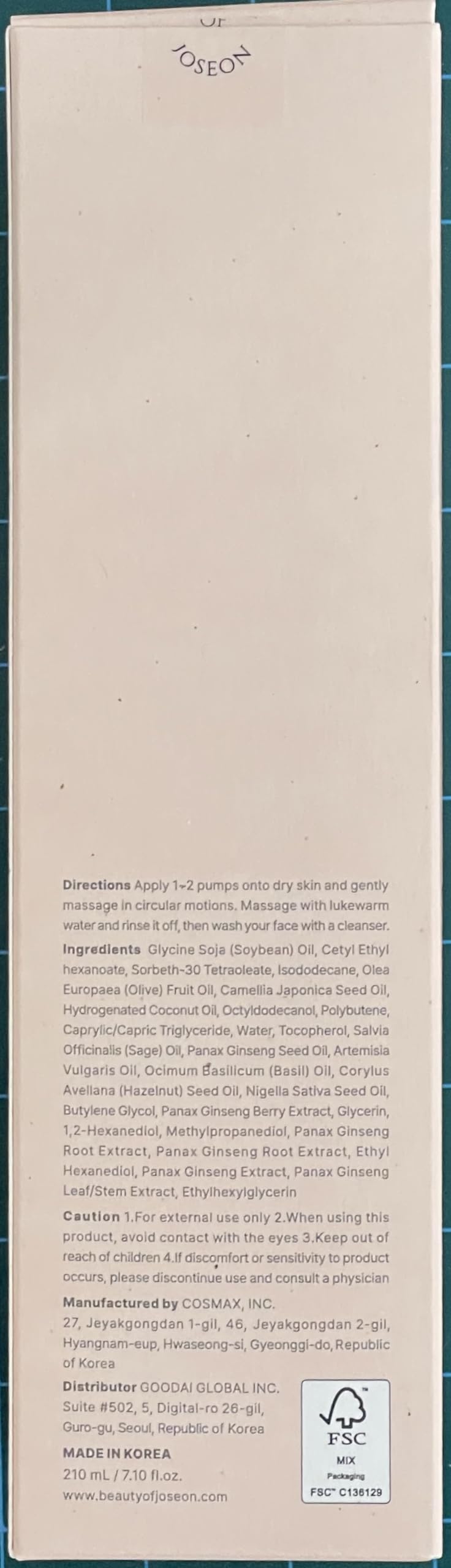 Beauty of Joseon Ginseng Cleansing Oil 210 ml, WHITE