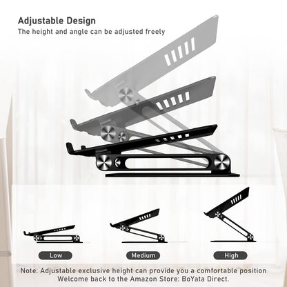 BoYata Laptop Stand, Adjustable Laptop Riser with Slide-Proof Silicone and Protective Hooks, Laptop Stand for Laptop up to 17 Inches, Laptop Holder Compatible for MacBook, Laptop-Black