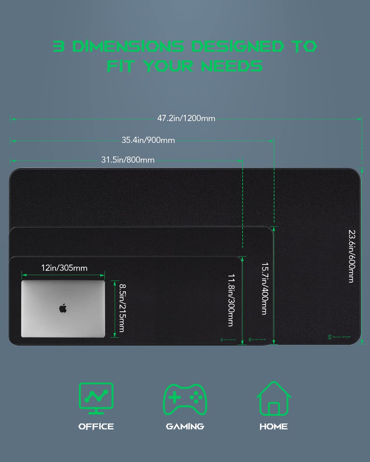 Black Shark Gaming Mouse Pad Desk Mat (31.5” x 11.8” x 0.15”) Mousepad with Superfine Fiber Surface Smooth, Non-Slip Rubber Base, Office Decor for Gamers, Office, Desk Pad Manta P2