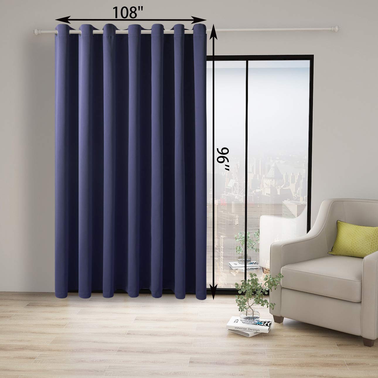 BONZER Room Divider Curtain Total Privacy Wall Wide Thermal Insulated Blackout Curtains for Slide Window, 96L x 108W Inch (8L x 9W ft), 1 Panel, Navy