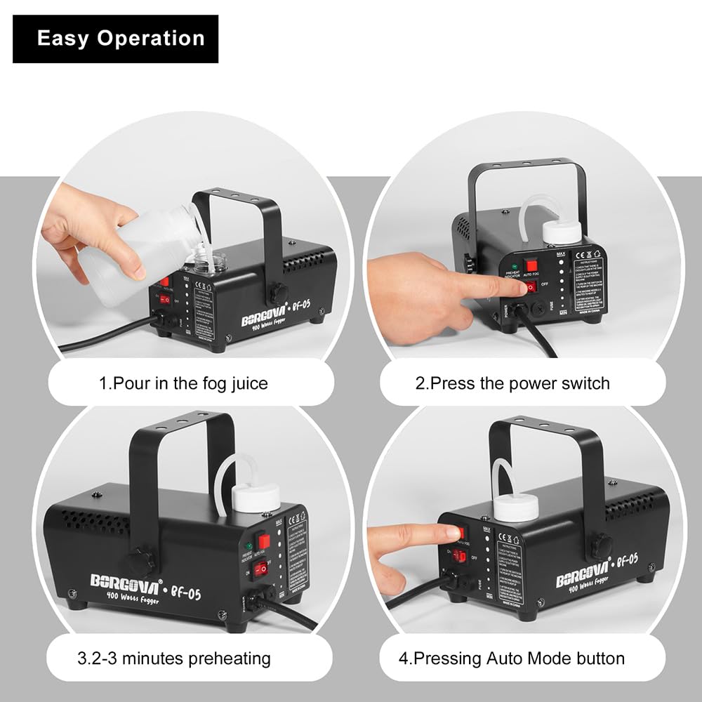 BORGOVA Fog Machine, Small Smoke Machine for Parties Halloween Stage, Auto Mode 400 Watts