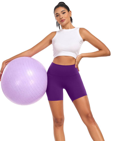 wirarpa Women's Biker Shorts High Waisted Soft Workout Running Yoga Spandex Purple Shorts 6 Inches,L Size