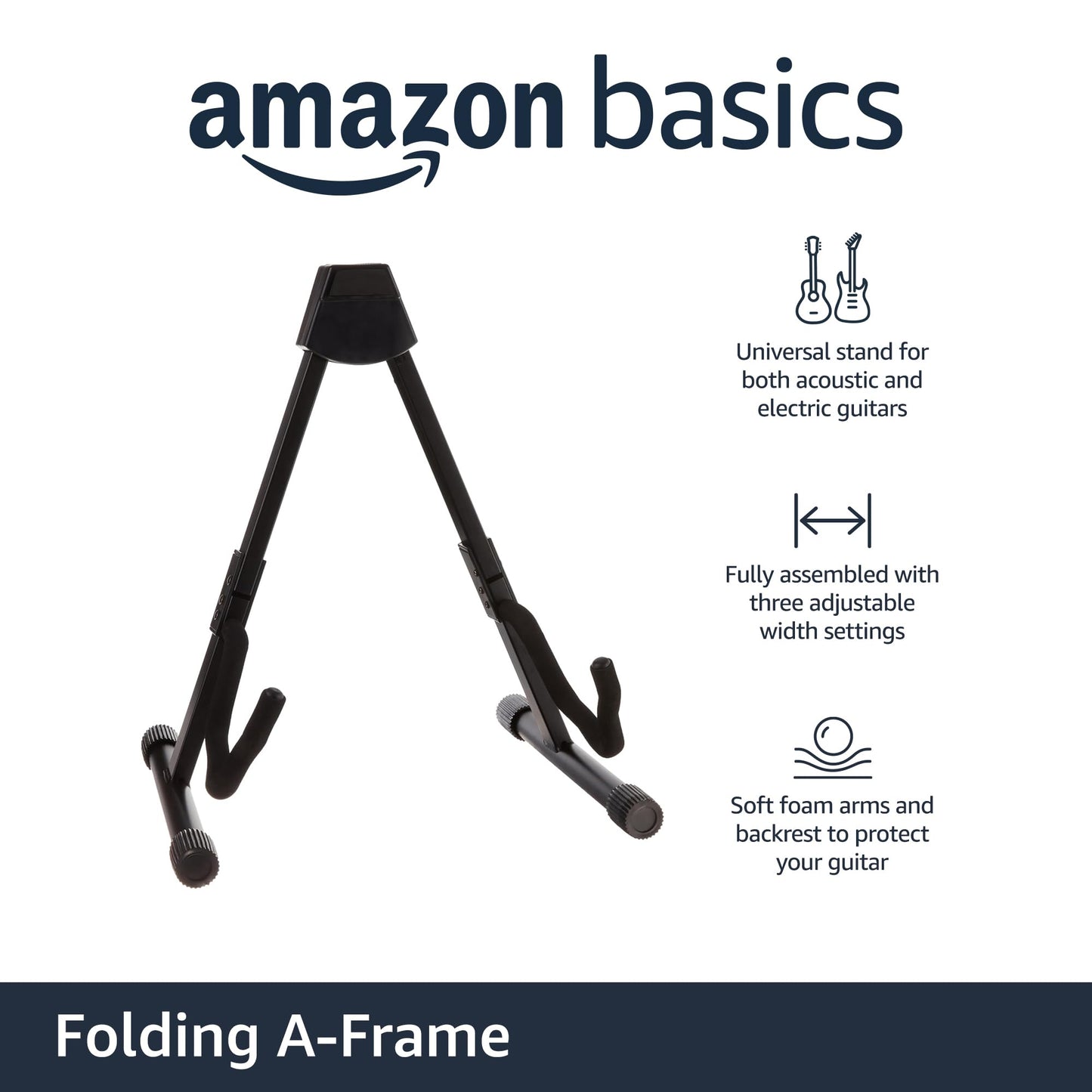 Amazon Basics Adjustable Folding Guitar Stand, A-shape, Fully Assembled - For School Music Program, Concerts & Multiple Users, Black, 8.66 x 15.16 x 3.74 inches